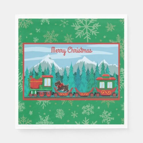 Merry Christmas Train with Dog Napkins. Set of 50.