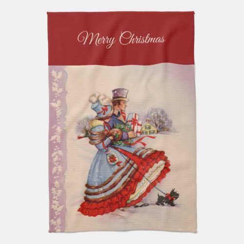 Old-Fashioned Christmas Shopping Kitchen Towel