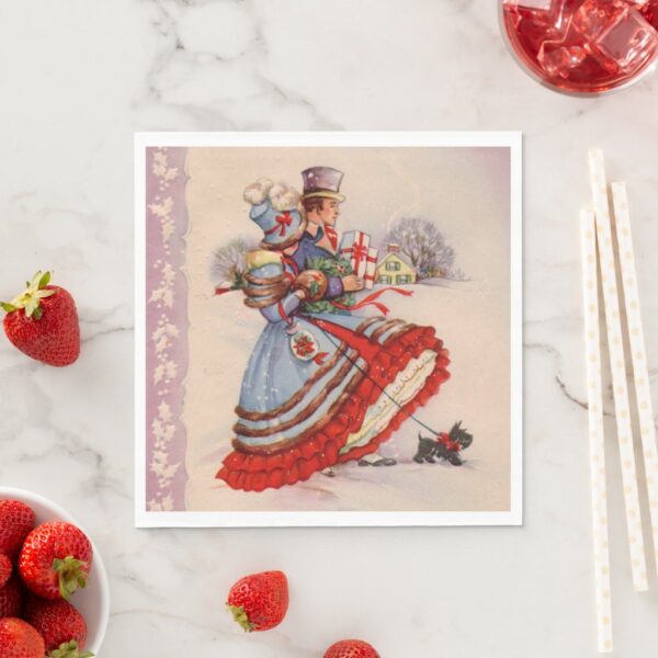Old-Fashioned Christmas Shopping Paper Napkins. Set of 50.