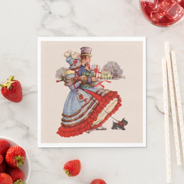 Old-Fashioned Christmas Shopping Paper Napkins. Set of 50.