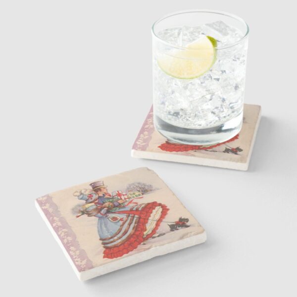 Old Fashioned Shopping Christmas Stone Coaster