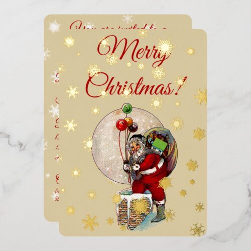 Santa and the Narrow Chimney Christmas Foil Invitation