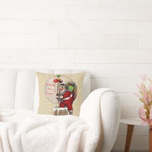 Santa and the Narrow Chimney Throw Pillow