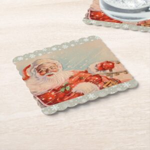 Santas Sleigh Ride Holiday Paper Coaster