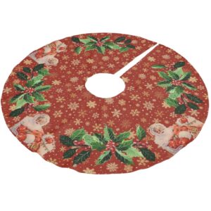 Santas Sleigh Ride on Plaid Brushed Polyester Tree Skirt