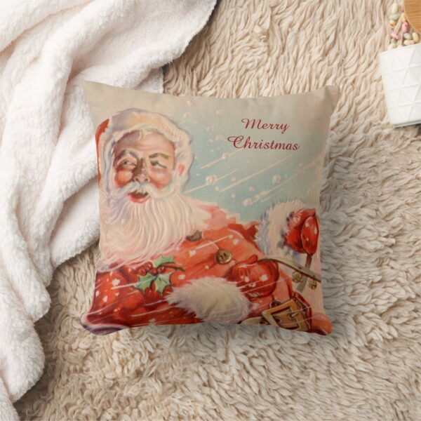 Santas Sleigh Ride Vintage Christmas Pillow
