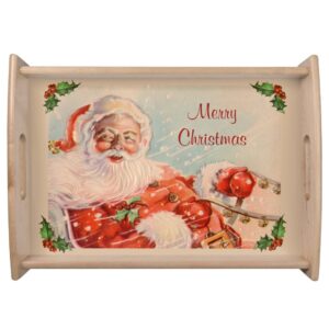 Santas Sleigh Ride Vintage Christmas Serving Tray