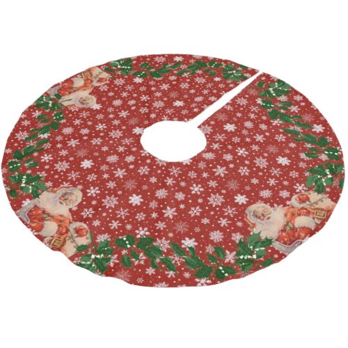 Santas Sleigh Ride with Snowflakes Brushed Polyester Tree Skirt