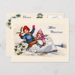 Snow Children Christmas Vintage Postcard