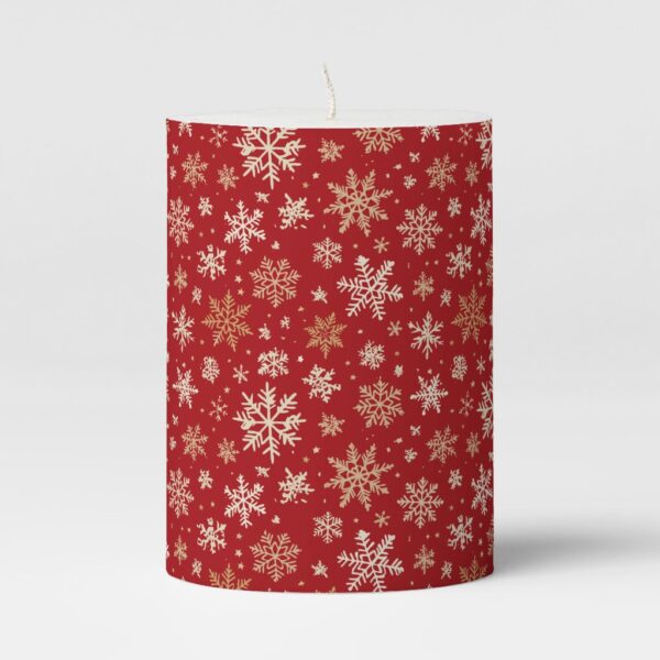 Snowflakes on Red Pillar Candle