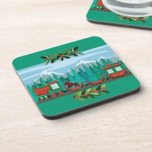 Tiel Merry Christmas Train Beverage Cork Coaster