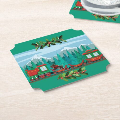 Tiel Merry Christmas Train Paper Coasters. Set of 6.