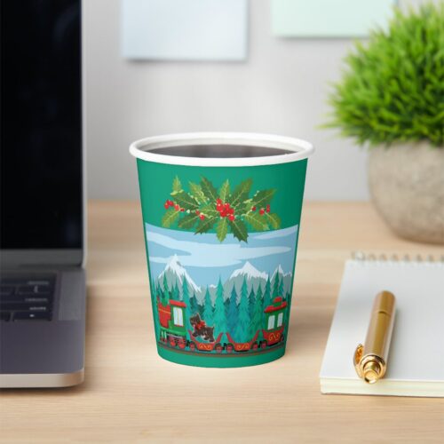 tiel_merry_christmas_train_paper_cups-rd5d0f139e37744f9b34eeb9d0d84c8e3_ulble_1024.jpg Tiel Merry Christmas Train Paper Cups. Set of 8.