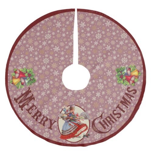 Victorian Christmas Shopping | Purple Border Brushed Polyester Tree Skirt