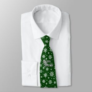 White Merry Christmas on Green Neck Tie
