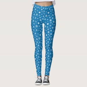 White Snowflakes on Bright Blue Leggings