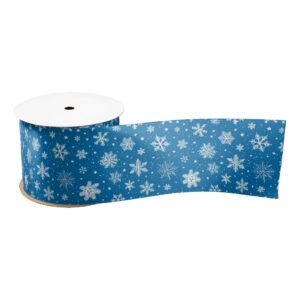 White Snowflakes on Bright Blue Satin Ribbon