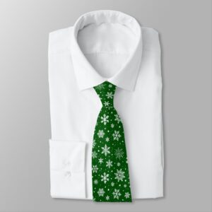White Snowflakes on Green Neck Tie