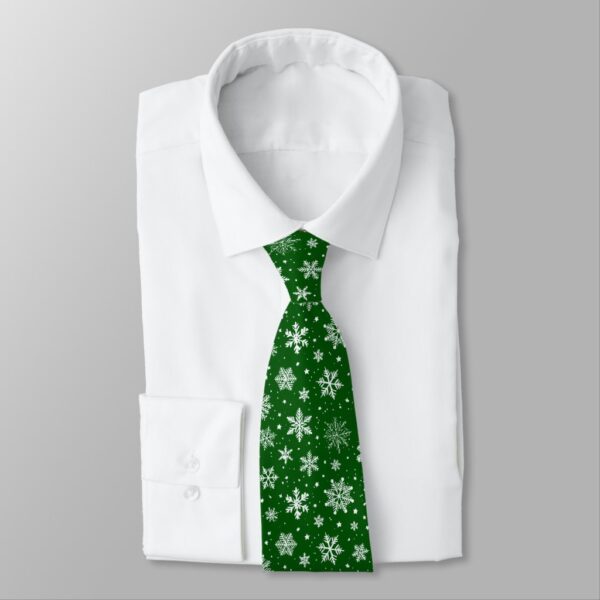 White Snowflakes on Green Neck Tie