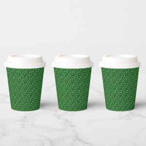 White Snowflakes on Green Paper Cups