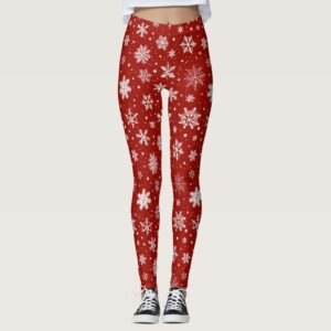 White Snowflakes on Red Leggings
