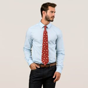 White Snowflakes on Red Neck Tie