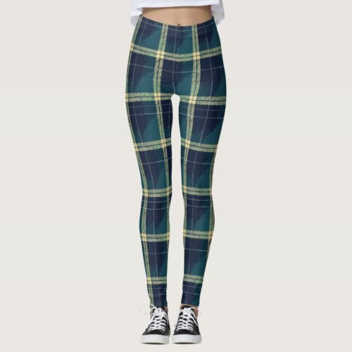 Blue Green and Gold Plaid Leggings