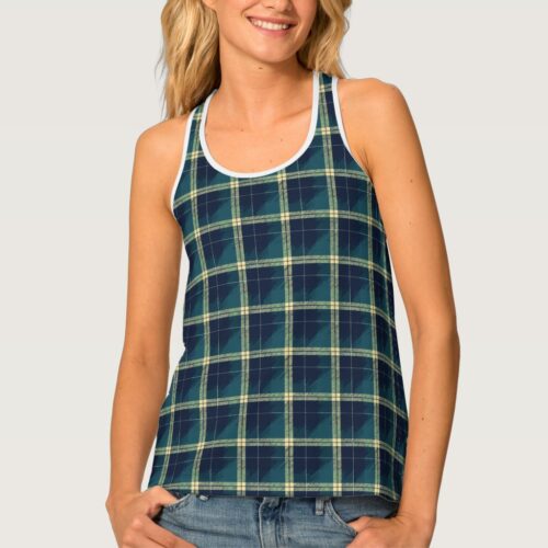 Blue Green and Gold Plaid Tank Top