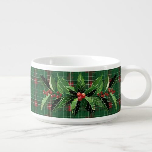 Christmas Green Plaid and Holly Bowl