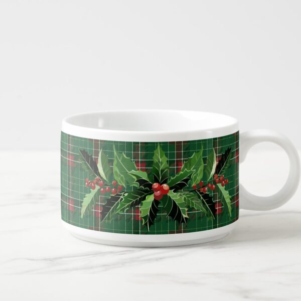 Christmas Green Plaid and Holly Bowl