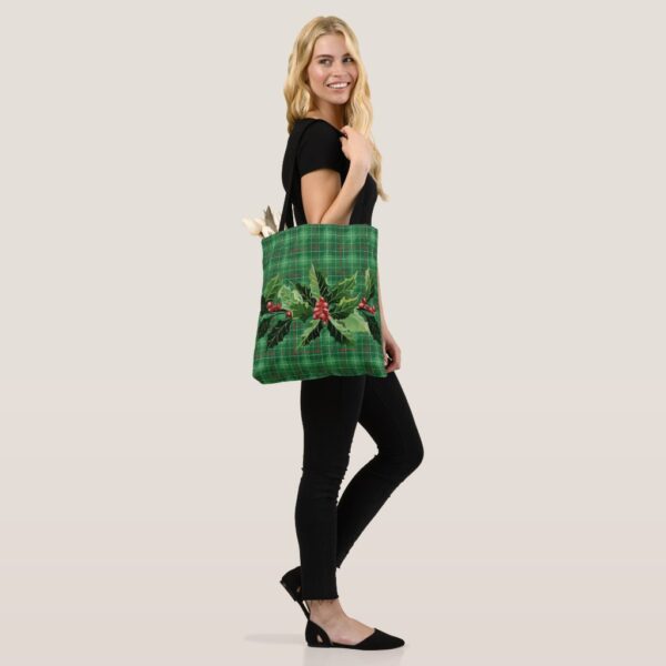 Christmas Green Plaid with Wreath Tote Bag