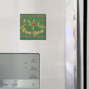 Christmas Green red Plaid With Wreath Magnet