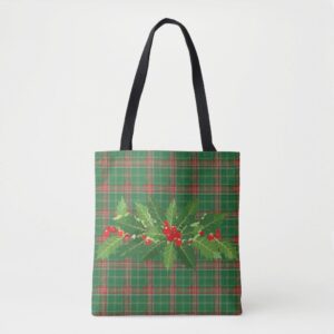 Christmas Green red Plaid With Wreath Tote Bag