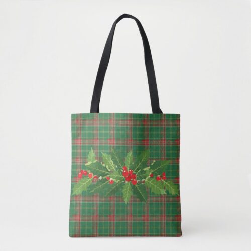 Christmas Green red Plaid With Wreath Tote Bag