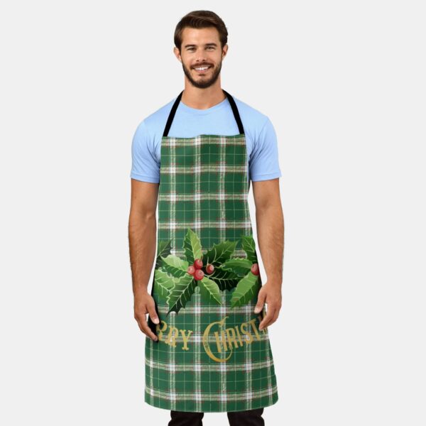 Christmas Green White Plaid Apron