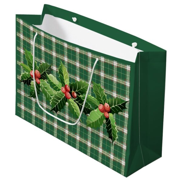 Christmas Green White Plaid Large Gift Bag
