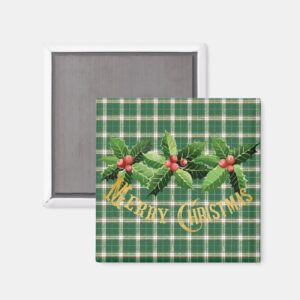 Christmas Green White Plaid Magnet