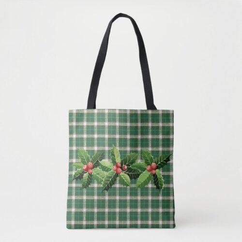 Christmas Green White Plaid Tote Bag