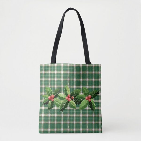 Christmas Green White Plaid Tote Bag