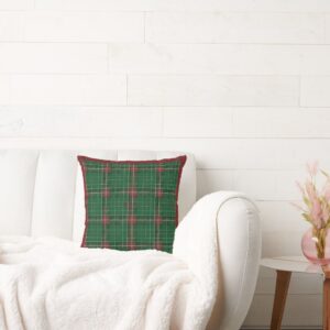 Christmas Plaid Dark Green with Red Throw Pillow