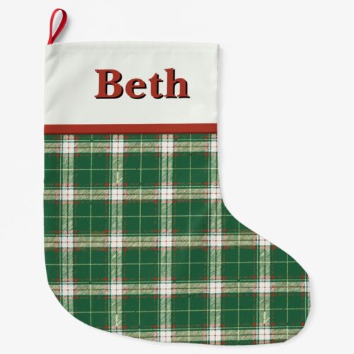 Christmas Plaid Green and White Large Christmas Stocking