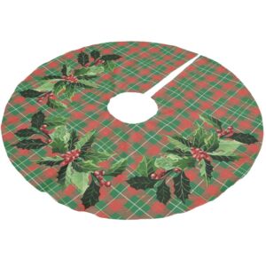 Christmas Plaid Green on Red Brushed Polyester Tree Skirt