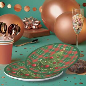 Christmas Plaid Green, Red, Gold, White Paper Plates. Set of 8.