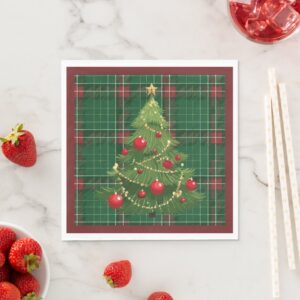 Christmas Plaid Green, Red Napkins. Set of 50.