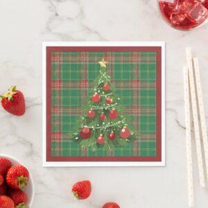 Christmas Plaid Green, Red with Gold Napkins. Set of 50.