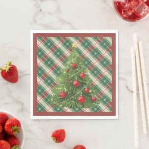 Christmas Plaid Green, White, with Red Napkins. Set of 50.