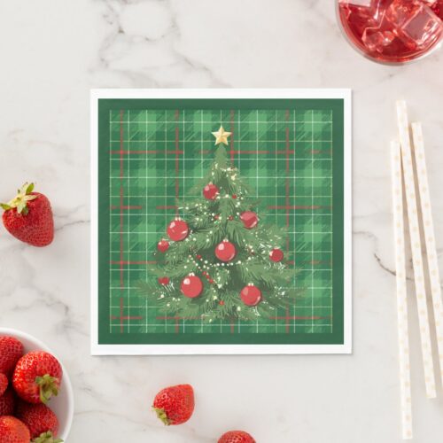 Christmas Plaid Green with Red Napkins. Set of 50.