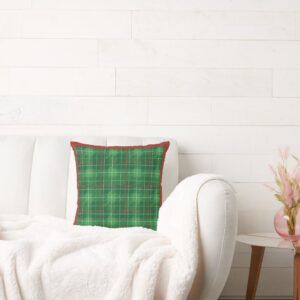 Christmas Plaid Green with Red Trim Throw Pillow