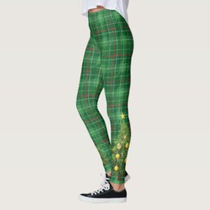 Christmas Plaid Green with Tree Leggings