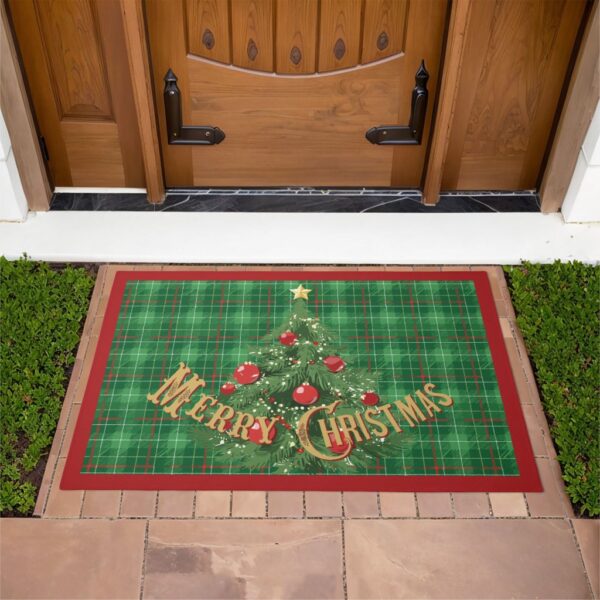 Christmas Plaid in Green with Red Doormat